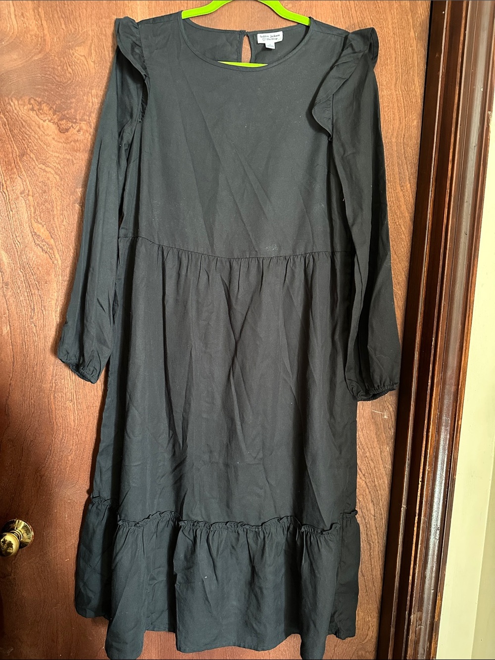 Long Sleeve Black Ruffle-Hem Maxi Dress p2p 20 x 46